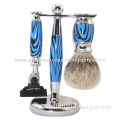 Barber badger hair shaving brush set with razor and standNew